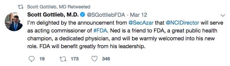 Dr Norman Sharpless has big shoes to fill as new Acting FDA Commissioner