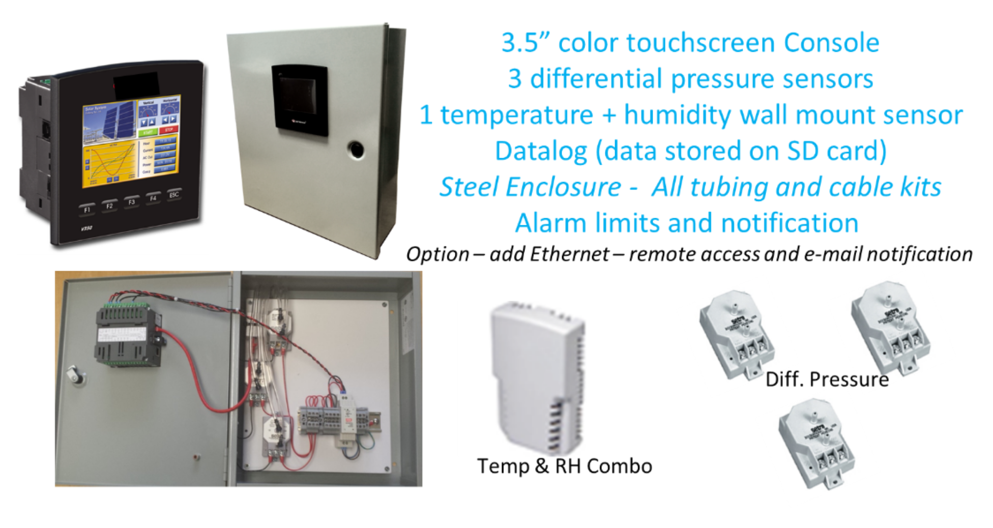 Figure 3: Centralised Monitoring Kit –sensors, notification and alarm, data-log (AirCare Automation Inc.) 