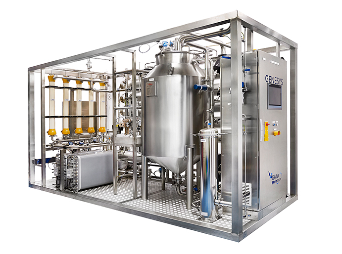The Genesys system features two stages of RO  with membrane degassing and electrodeionisation, followed by a final UF stage