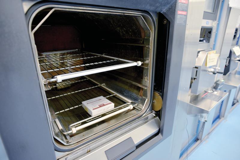 A Bowie-Dick Test Pack in an autoclave chamber
