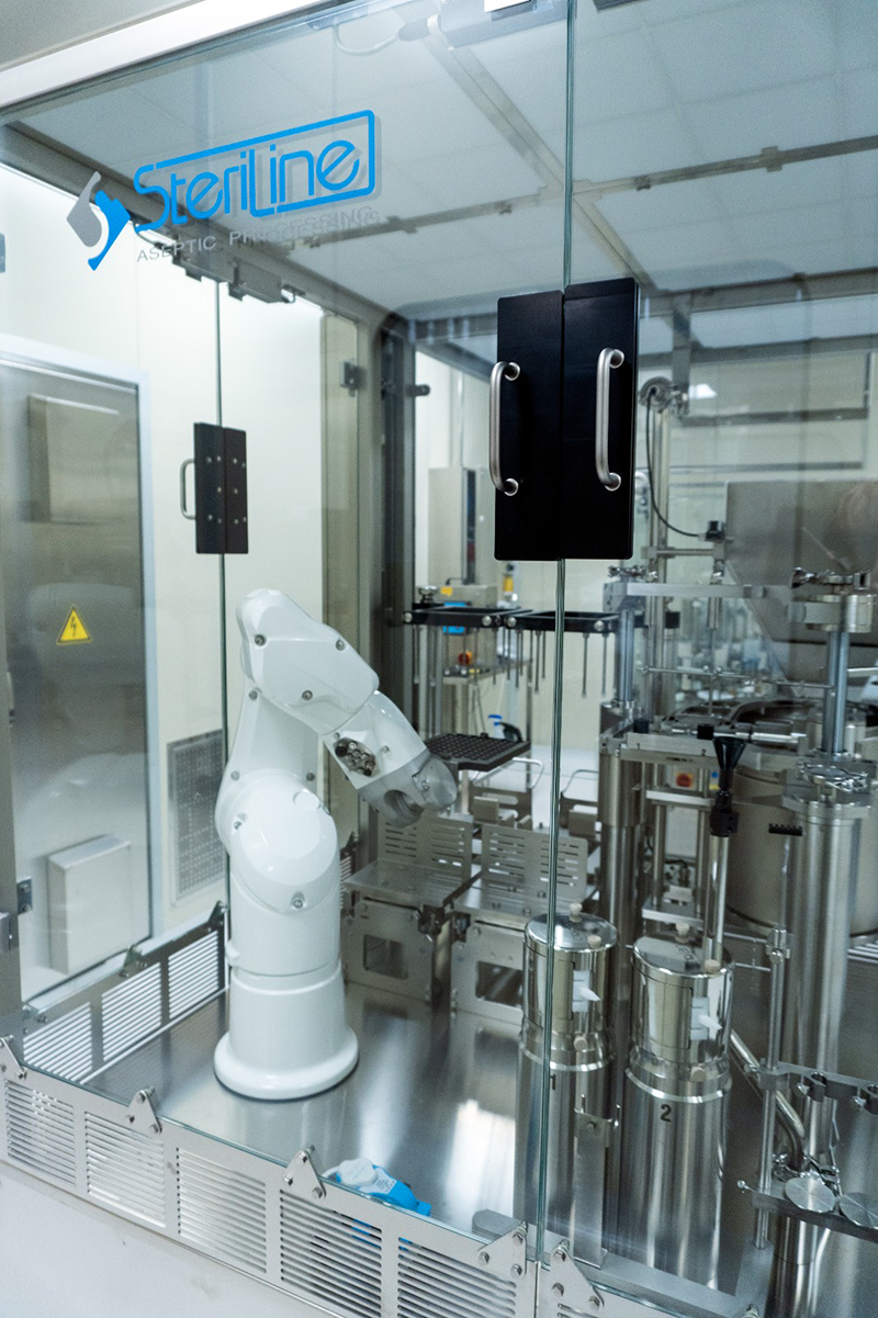 Detail of Steriline’s robotic nest-filling machine